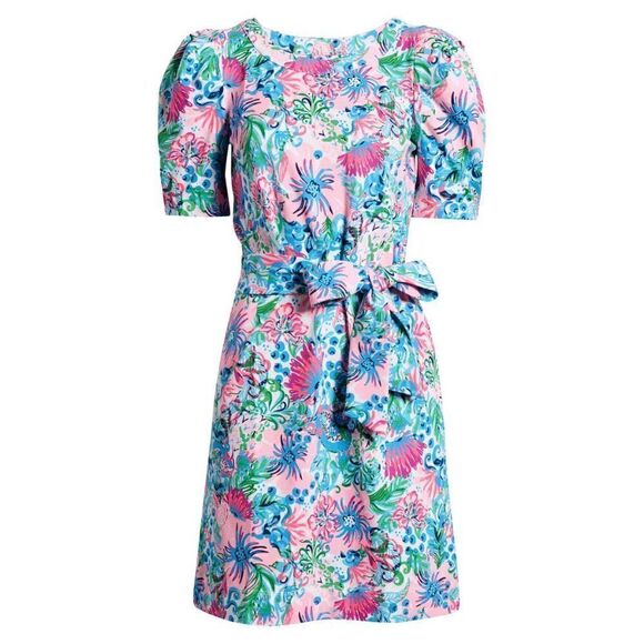 🌺 LILLY PULITZER Tropical Print Puff Sleeve Harriet Dress with Belt S NWT - Picture 7 of 15